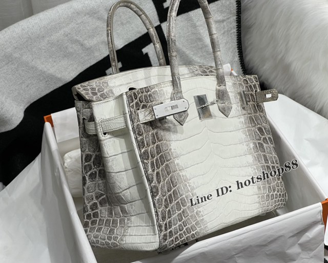 Hermes專櫃鉑金手提女包 愛馬仕Birkin30喜馬拉雅白尼羅鱷蜜蠟線全手工縫製手袋 zhh1088